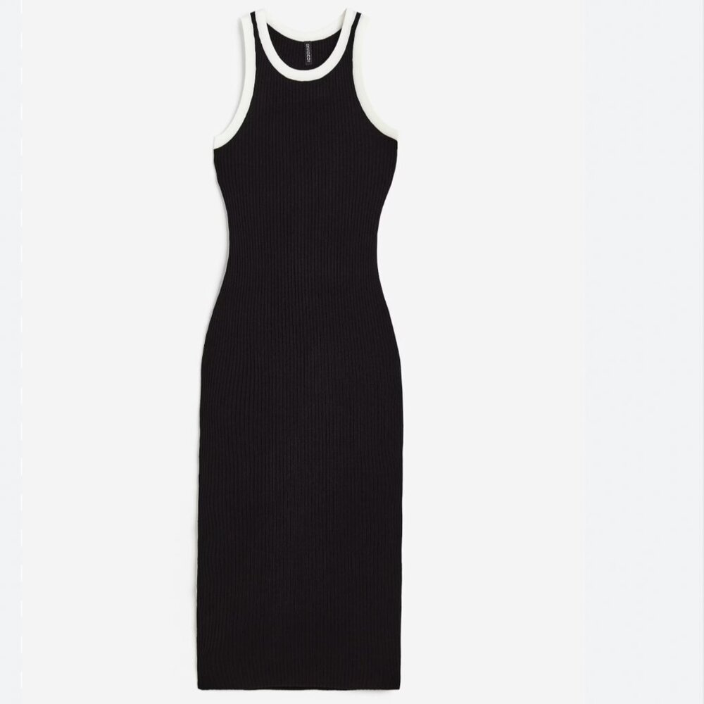 NWT H&M contrast black white knit ribbed dress XS